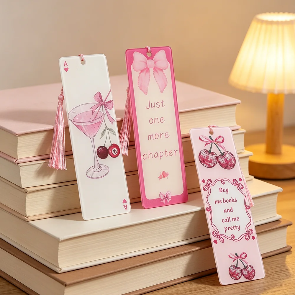 Cute Pink Acrylic Bookmarks Tassel Bow Cherry Design Book Marker for Girls Book Lovers Reading Accessories Bookish Gifts
Cute Pink Acrylic Bookmarks Tassel Bow Cherry Design Book Marker for Girls Book Lovers Reading Accessories Bookish Gifts