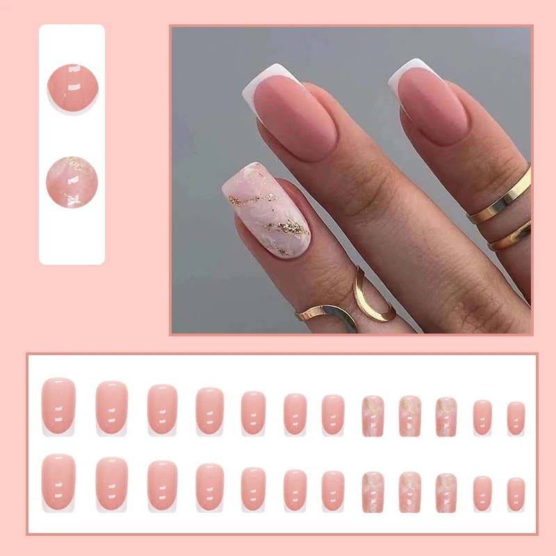 24PCS French Style False Nails Marble Pattern Gold Glitter False Nails Acrylic False Nails Removable Adhesive Press on Nail
24PCS French Style False Nails Marble Pattern Gold Glitter False Nails Acrylic False Nails Removable Adhesive Press on Nail
