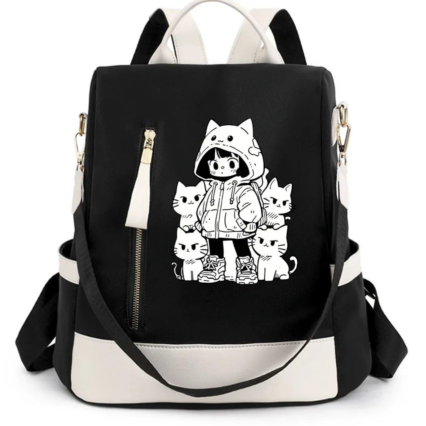 Women's travel backpack zipper closure convertible shoulder bag design Cartoon Girl Cute Cat Print perfect for school work
Women's travel backpack zipper closure convertible shoulder bag design Cartoon Girl Cute Cat Print perfect for school work