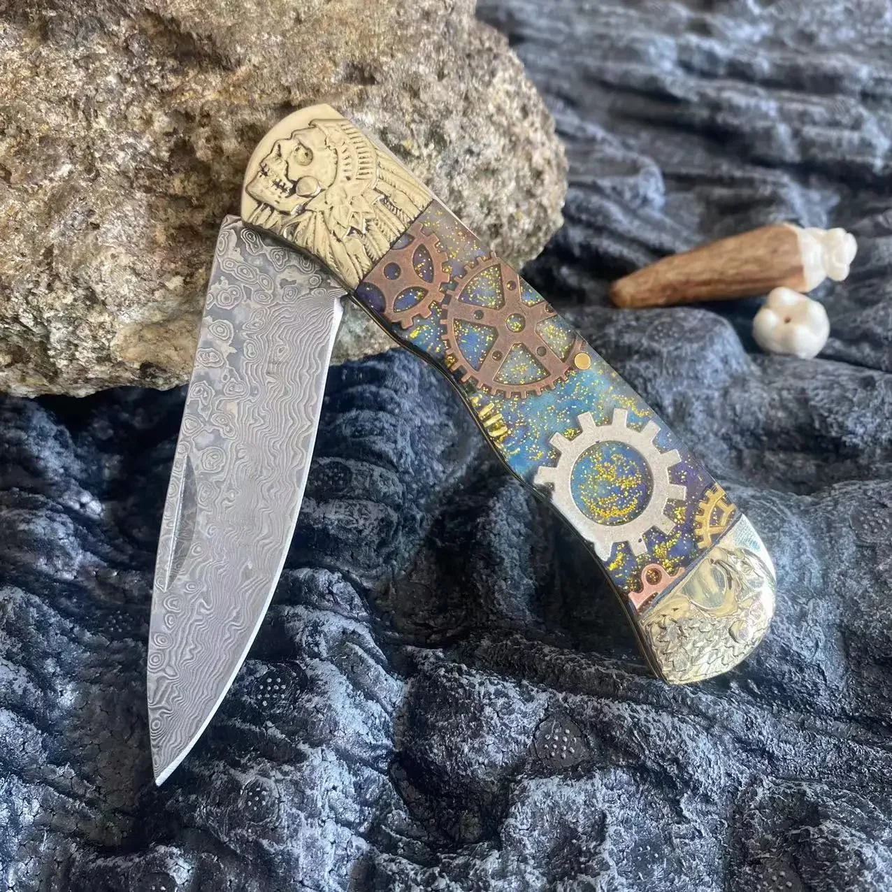 Damascus Steel Folding Blade Knife Dreamy Gear Teeth Resin Brass Handle Outdoor Camping Survival Knife HandTool For Self-defense
Damascus Steel Folding Blade Knife Dreamy Gear Teeth Resin Brass Handle Outdoor Camping Survival Knife HandTool For Self-defense