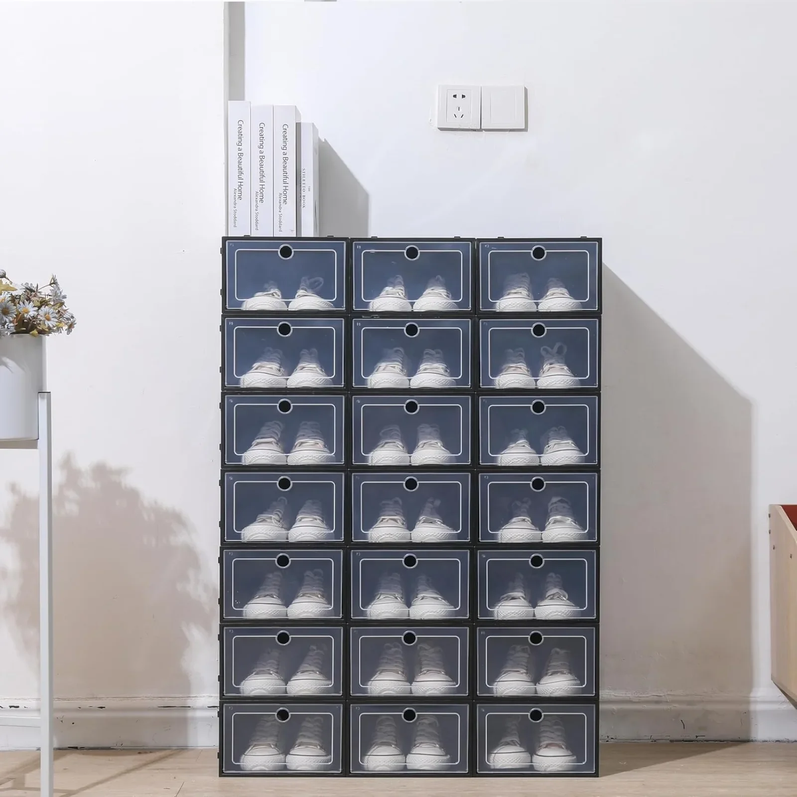 BYMAOCAR 24 Pack Shoes Storage Boxes, Clear Plastic Stackable Shoe Organizer with Flip Lids for Closet Entryway Bedroom Black
BYMAOCAR 24 Pack Shoes Storage Boxes, Clear Plastic Stackable Shoe Organizer with Flip Lids for Closet Entryway Bedroom Black