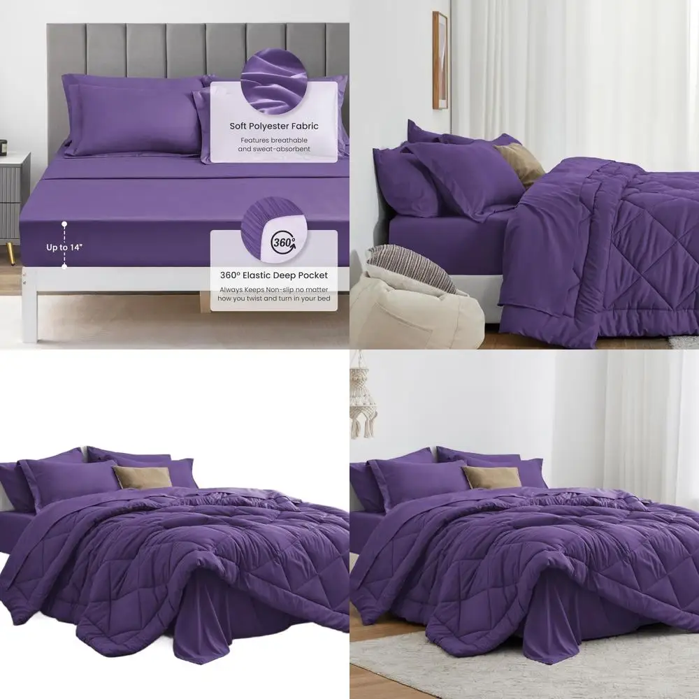 Purple 7-Piece King Comforter Set: All-Season Bedding with 1 Comforter, 1 Flat Sheet, 1 Fitted Sheet, 2 Pillowcases, 2 Shams
Purple 7-Piece King Comforter Set: All-Season Bedding with 1 Comforter, 1 Flat Sheet, 1 Fitted Sheet, 2 Pillowcases, 2 Shams