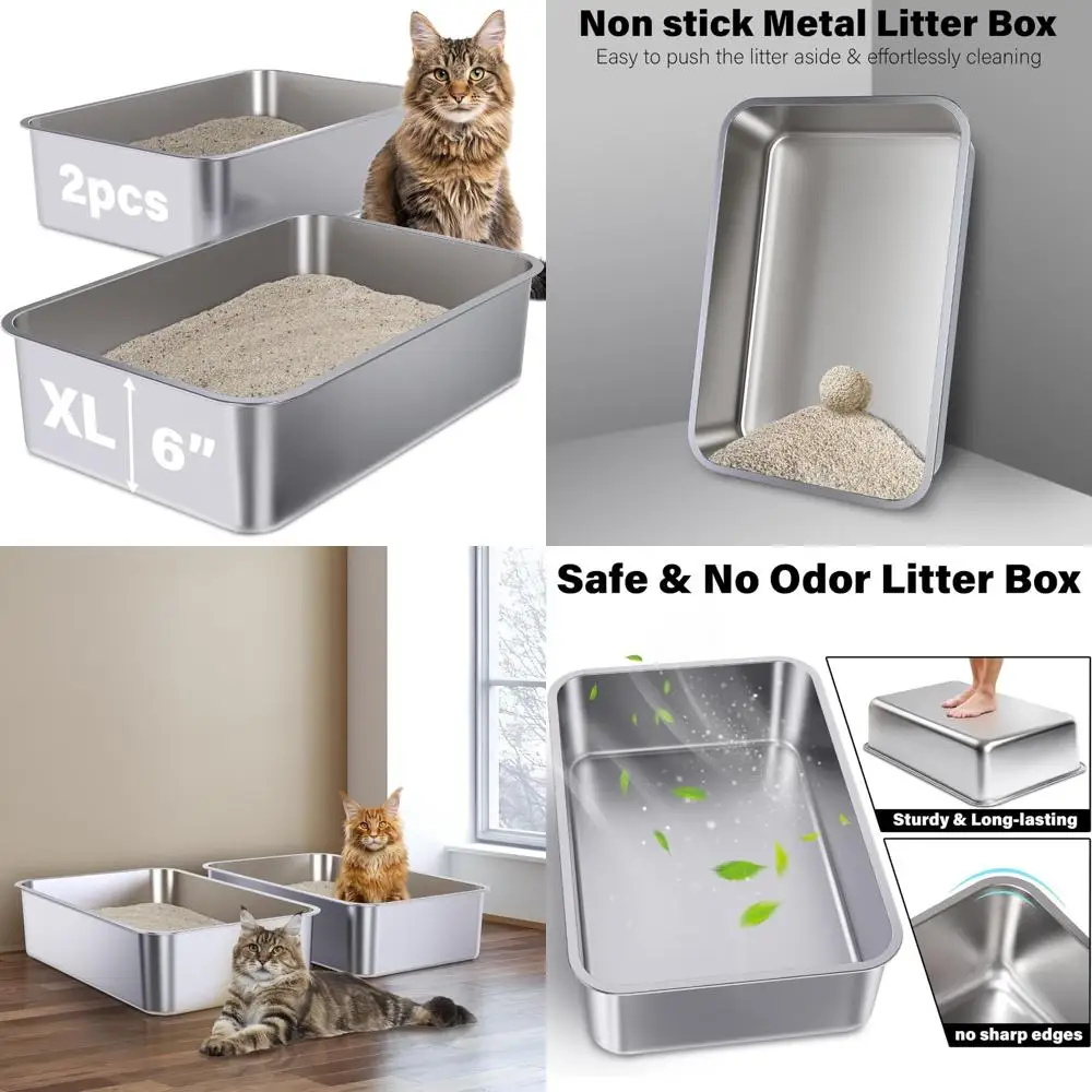 Extra Large XL Stainless Steel Litter Boxes for Big Cats, No Smell, Multi-Cat Use, 23.6x15.7x6 Inches, 2 Pack
Extra Large XL Stainless Steel Litter Boxes for Big Cats, No Smell, Multi-Cat Use, 23.6x15.7x6 Inches, 2 Pack