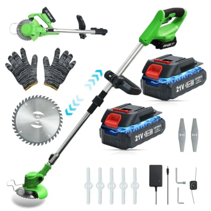 Cordless Grass Trimmer Edger for lawn care lightweight foldable design, 2 x 21V batteries included, weed edger, green
Cordless Grass Trimmer Edger for lawn care lightweight foldable design, 2 x 21V batteries included, weed edger, green