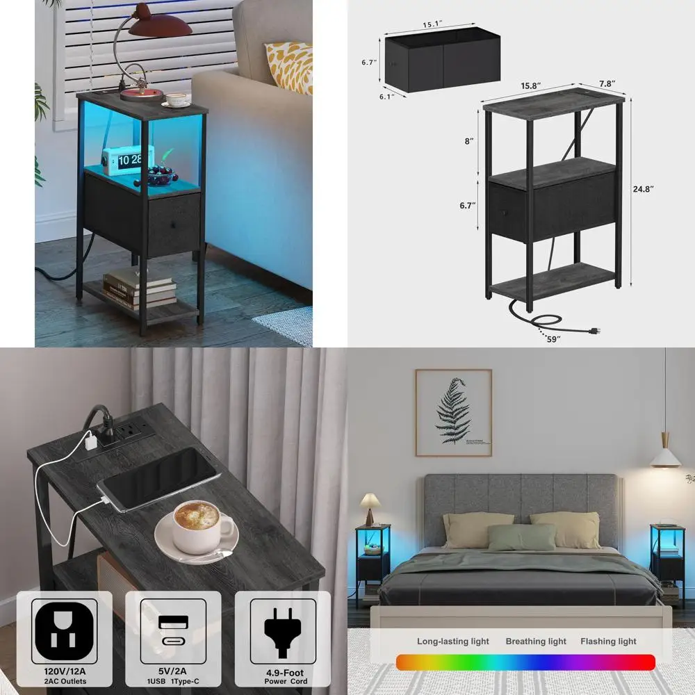 Charging Station Nightstand with Drawer, 2-Piece LED End Table Set, Grey for Living Room & Bedroom
Charging Station Nightstand with Drawer, 2-Piece LED End Table Set, Grey for Living Room & Bedroom
