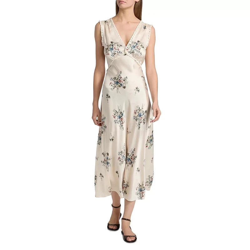 Summer New Women's Lightweight Cool Floral Lace Trim Luxury Drifting V-neck Dress Short Half Skirt Elegant Silk A-line Skirt
Summer New Women's Lightweight Cool Floral Lace Trim Luxury Drifting V-neck Dress Short Half Skirt Elegant Silk A-line Skirt