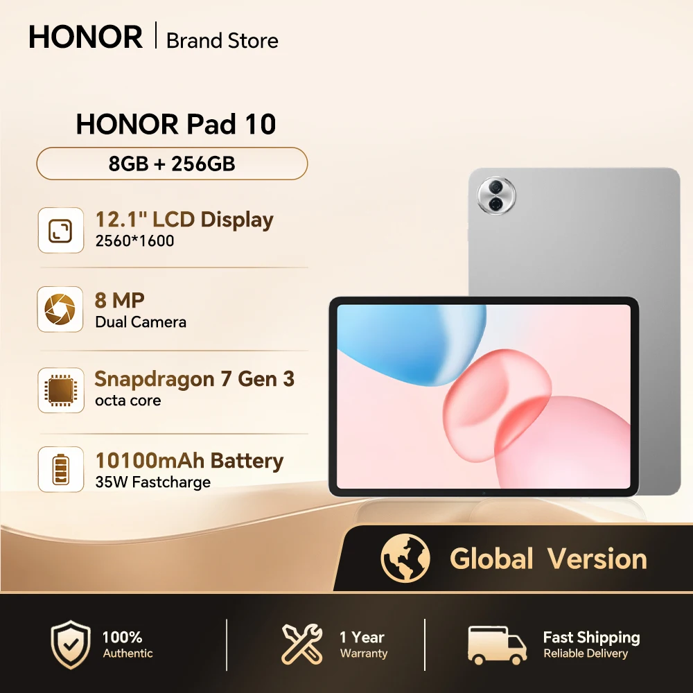 Global Version HONOR Pad 10 2.5K 120Hz 12.1" Tablet 10100mAh Large Battery 35W Charging 6 Speakers Slim Metal Body
Global Version HONOR Pad 10 2.5K 120Hz 12.1" Tablet 10100mAh Large Battery 35W Charging 6 Speakers Slim Metal Body