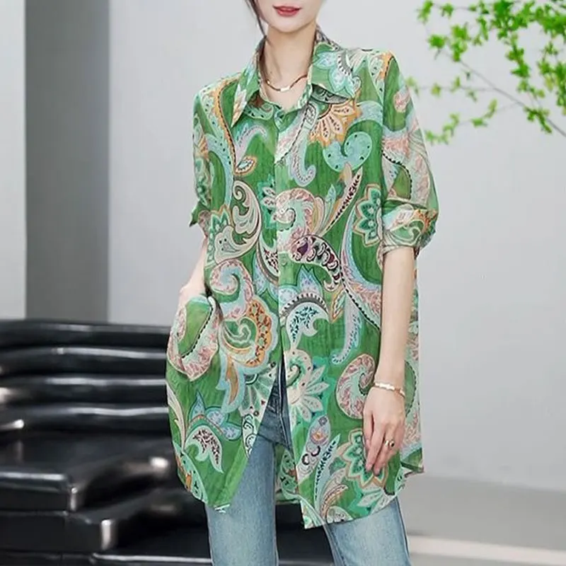 Folk Vintage Paisley Printed Shirt Female Clothing Loose Spring Autumn Commute Single-breasted Casual Turn-down Collar Blouse
Folk Vintage Paisley Printed Shirt Female Clothing Loose Spring Autumn Commute Single-breasted Casual Turn-down Collar Blouse