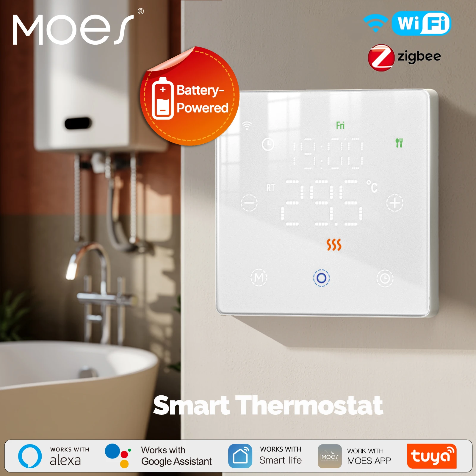 MOES Tuya WiFi/ZigBee Smart Thermostat Battery-Powered Thermoregulator Gas Boiler Temperature Controller by Alexa Google Home
MOES Tuya WiFi/ZigBee Smart Thermostat Battery-Powered Thermoregulator Gas Boiler Temperature Controller by Alexa Google Home