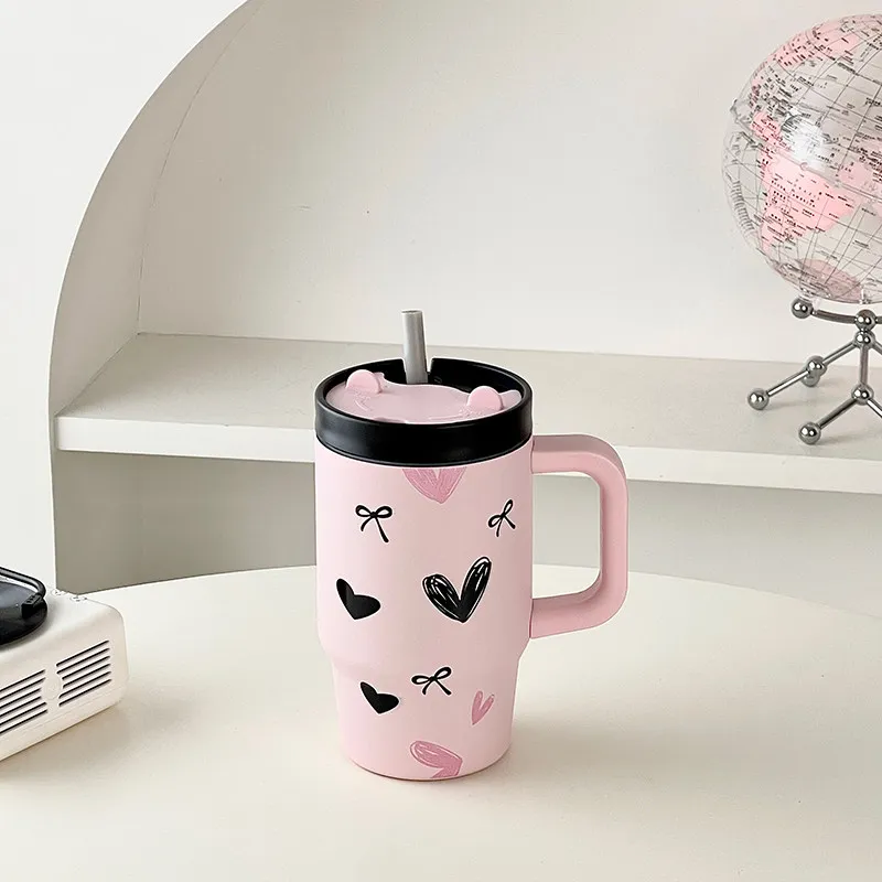Women Insulated Tumbler with Handle Cute Large Capacity Ceramic Inner Straw Cup Office Travel Water Bottle Heart Bow Print Mug
Women Insulated Tumbler with Handle Cute Large Capacity Ceramic Inner Straw Cup Office Travel Water Bottle Heart Bow Print Mug