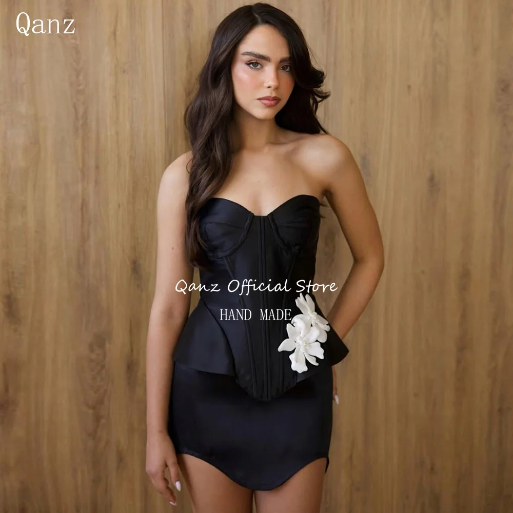 Qanz Sexy Mini Black Prom Dress Satin Sweetheart Corset Back Vestidos De Festa Short Women Flower Wedding Guest Dress Customized
Qanz Sexy Mini Black Prom Dress Satin Sweetheart Corset Back Vestidos De Festa Short Women Flower Wedding Guest Dress Customized