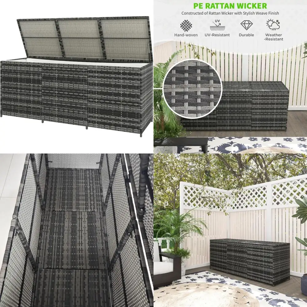 175 Gallon Outdoor Deck Storage Box with Patio Wicker and Air-Cushioned Lid
175 Gallon Outdoor Deck Storage Box with Patio Wicker and Air-Cushioned Lid