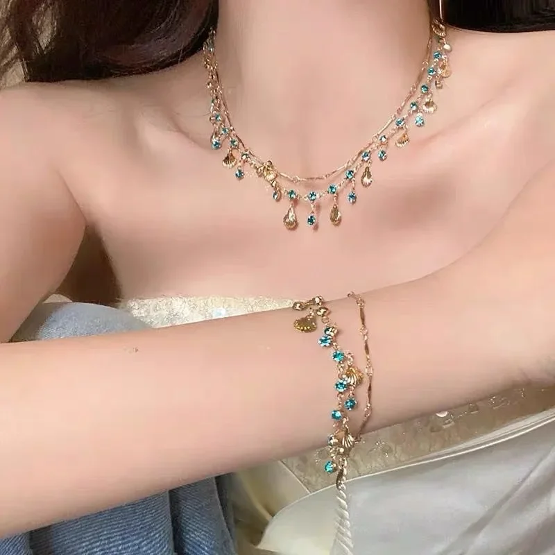 New Romantic Elegant Blue Crystal Shell Tassels Necklace for Women Luxury Charm Clavicle Chain Simple Wedding Jewelry Gifts
New Romantic Elegant Blue Crystal Shell Tassels Necklace for Women Luxury Charm Clavicle Chain Simple Wedding Jewelry Gifts
