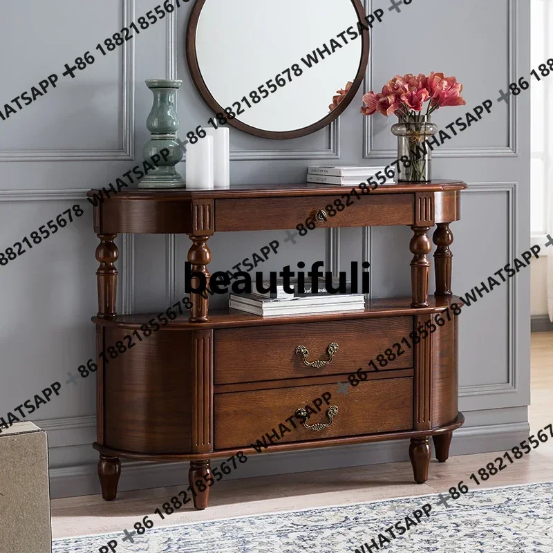 K182American pure solid wood entrance cabinet, dining side storage, European semi-round entrance, table side cabinet, end view t
K182American pure solid wood entrance cabinet, dining side storage, European semi-round entrance, table side cabinet, end view t