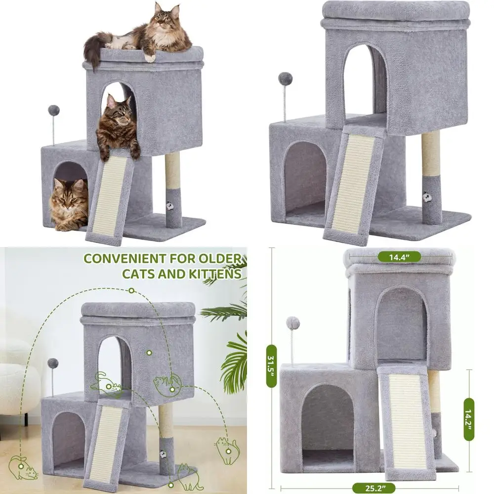32 Tall Cat Tree with 2 Condos for Adult Cats, Cozy Tower with Scratching Post and Board for Cats of All Ages - Light Grey
32 Tall Cat Tree with 2 Condos for Adult Cats, Cozy Tower with Scratching Post and Board for Cats of All Ages - Light Grey
