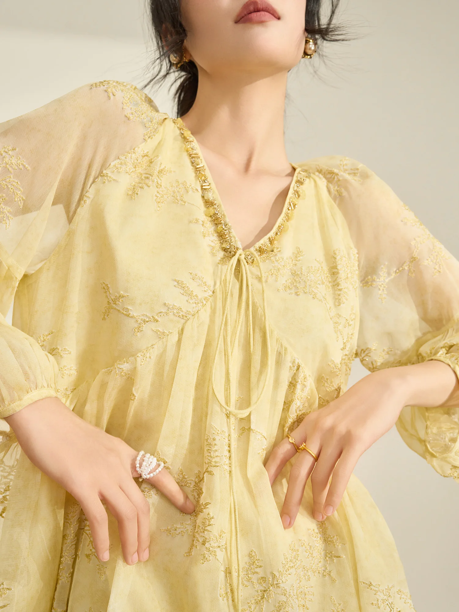 Stunning Yellow V-Neck Embroidered Dress Beautiful Long Sleeve Women's Fashion Commute Style Spring Season Natural Waist H-Shape
Stunning Yellow V-Neck Embroidered Dress Beautiful Long Sleeve Women's Fashion Commute Style Spring Season Natural Waist H-Shape