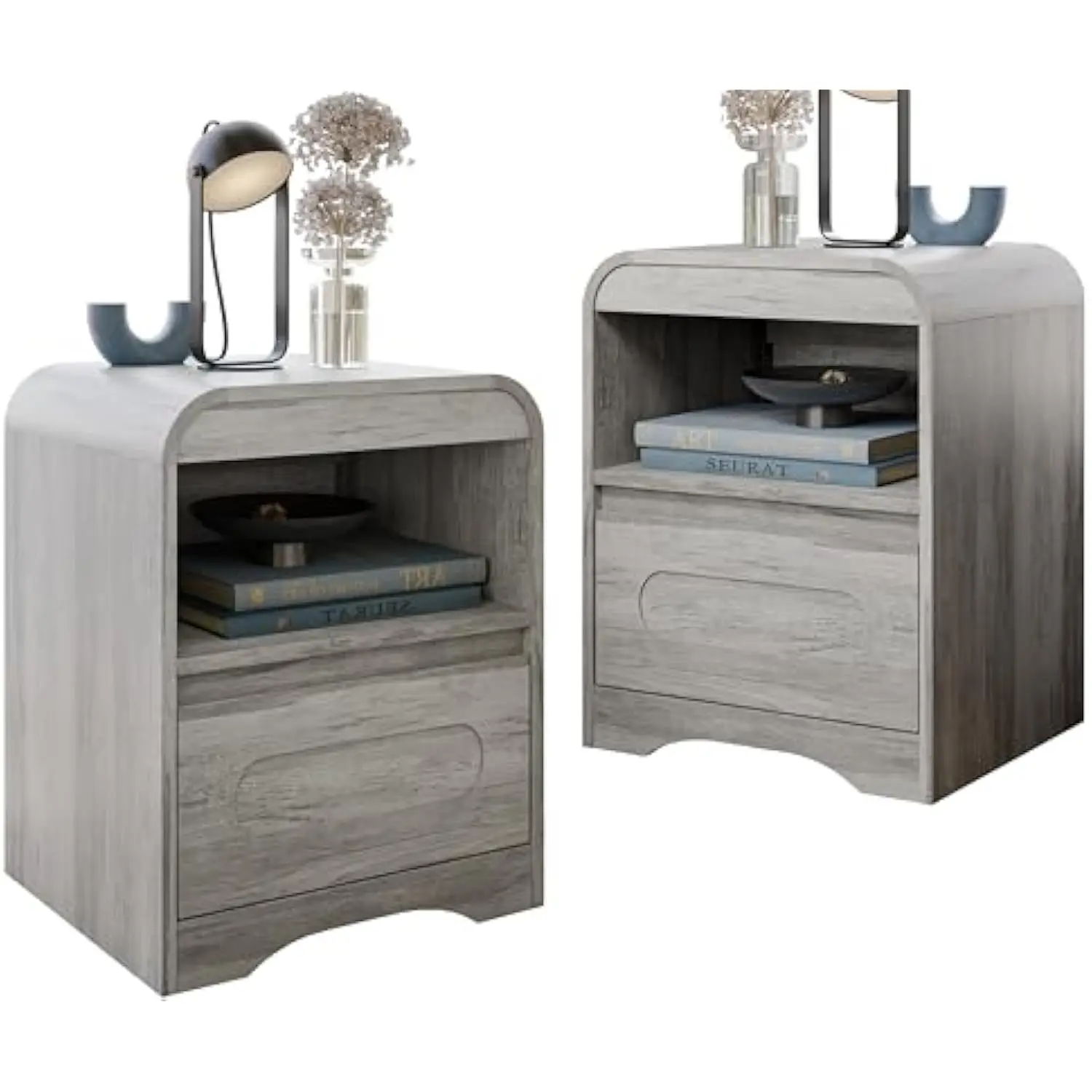 Nightstands Set of 2 with Drawer Storage, Modern 22 Tall End Table with Open Compartment, Night Stands Curved Edge Design for B
Nightstands Set of 2 with Drawer Storage, Modern 22 Tall End Table with Open Compartment, Night Stands Curved Edge Design for B