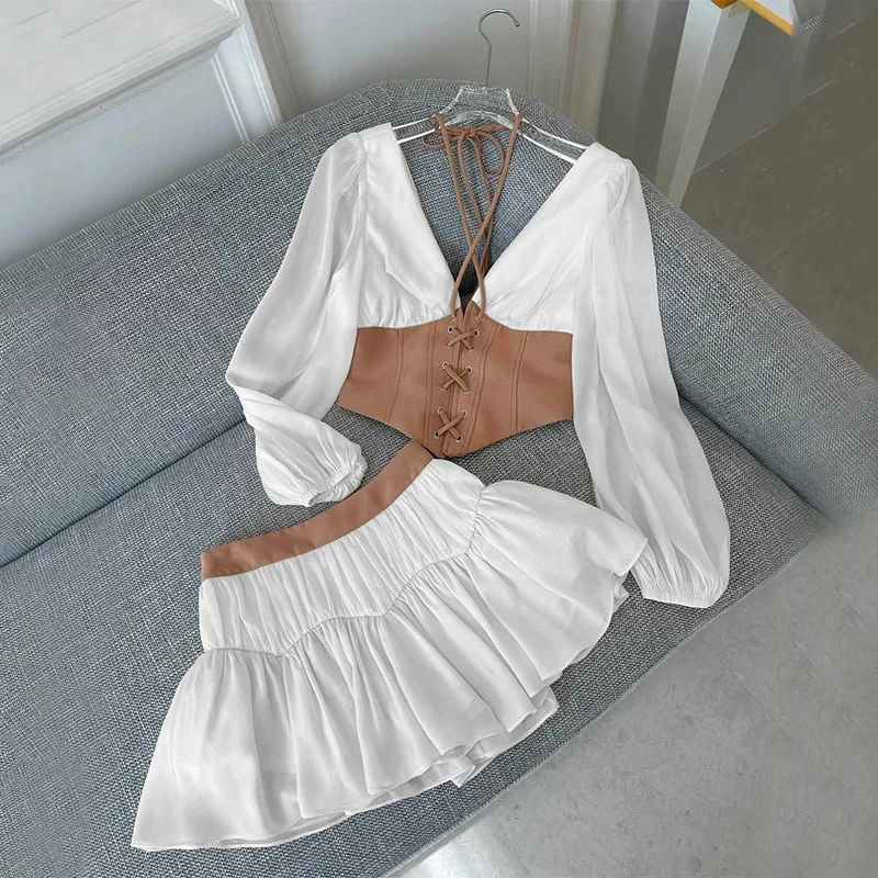 Women's clothing 2025 summer new fashion V-neck strap puff sleeve top high waist skirt suit club clothing Vestidos
Women's clothing 2025 summer new fashion V-neck strap puff sleeve top high waist skirt suit club clothing Vestidos