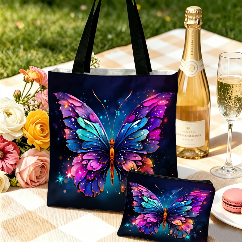 1pc Print Handbag Purple And Blue Butterfly Pattern Tote Bags And Makeup Bag Combination Everyday Use For Women Portable Pouch
1pc Print Handbag Purple And Blue Butterfly Pattern Tote Bags And Makeup Bag Combination Everyday Use For Women Portable Pouch