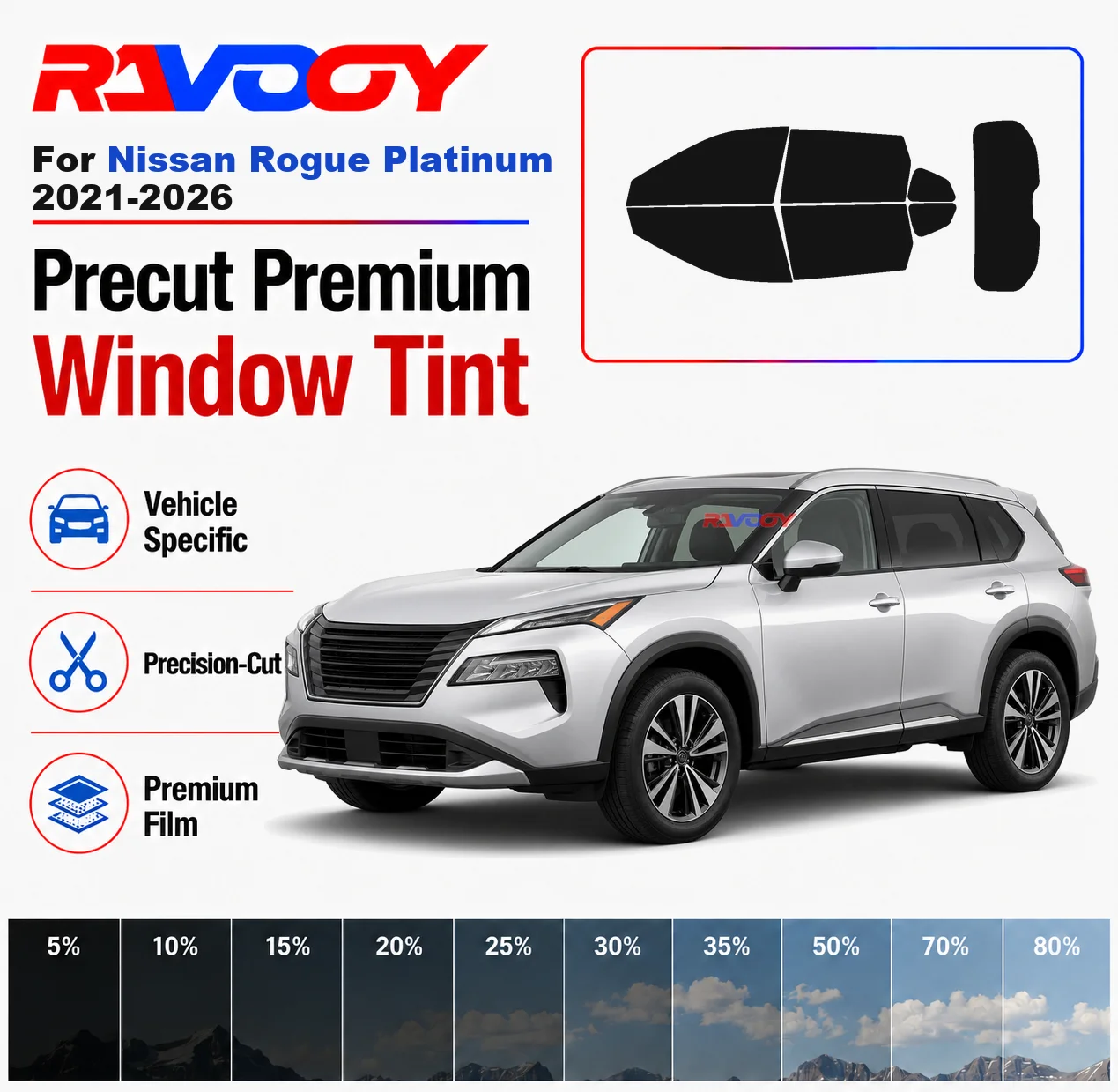 Premium Precut Window Tint Kit Front Windows Rear Windows Rear Windshield For Nissan Rogue Platinum 2021-2026 Nano Ceramic Film
Premium Precut Window Tint Kit Front Windows Rear Windows Rear Windshield For Nissan Rogue Platinum 2021-2026 Nano Ceramic Film
