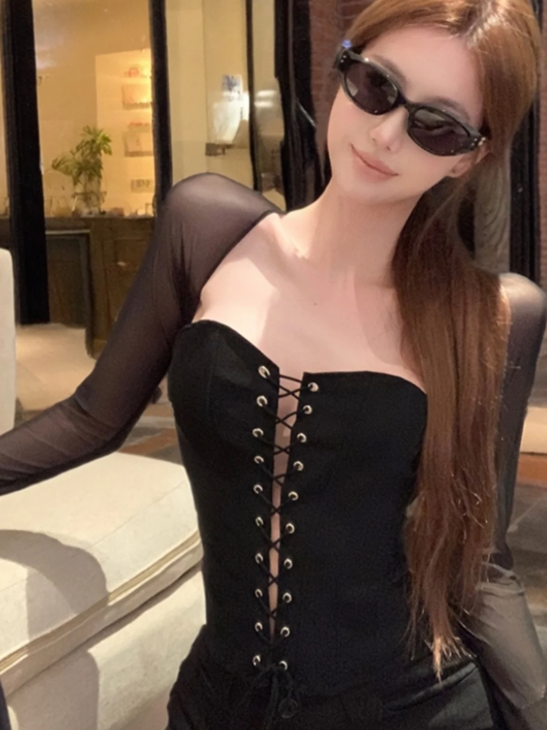 American Style Sexy Fishbone Mesh Sleeve T-shirt Slimming Long Sleeve Top Breathable Comfortable Polyester Fiber for Women
American Style Sexy Fishbone Mesh Sleeve T-shirt Slimming Long Sleeve Top Breathable Comfortable Polyester Fiber for Women