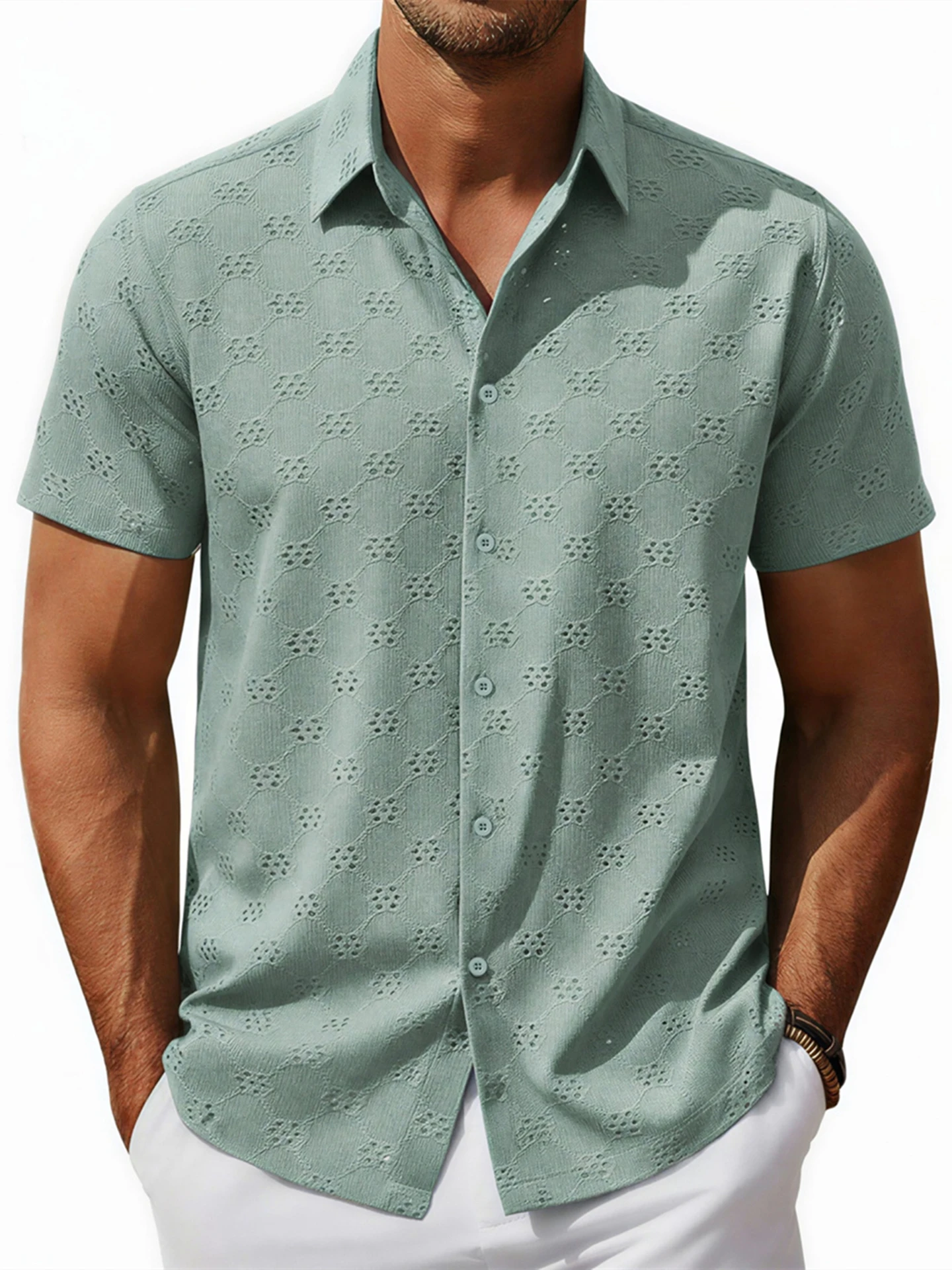 Sexy Hollow out Floral Embroidery Casual Shirt Short Sleeve Turn-down Collar Men's Breathable Comfortable Standard Fit Polyester
Sexy Hollow out Floral Embroidery Casual Shirt Short Sleeve Turn-down Collar Men's Breathable Comfortable Standard Fit Polyester
