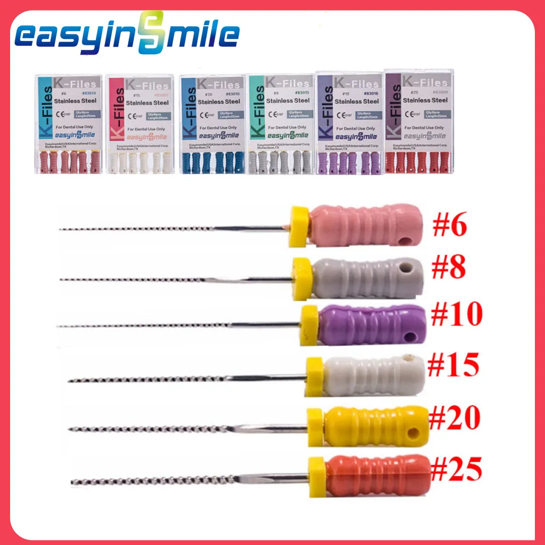 Easyinsmile 10 упаковок, K-файлы, стоматологические, из нержавеющей стали, K-файлы для ручного использования, K-файлы #6 #8 #10 #15 #20 #25 #30 #15-40 #45-80, прочные
Easyinsmile 10 упаковок, K-файлы, стоматологические, из нержавеющей стали, K-файлы для ручного использования, K-файлы #6 #8 #10 #15 #20 #25 #30 #15-40 #45-80, прочные