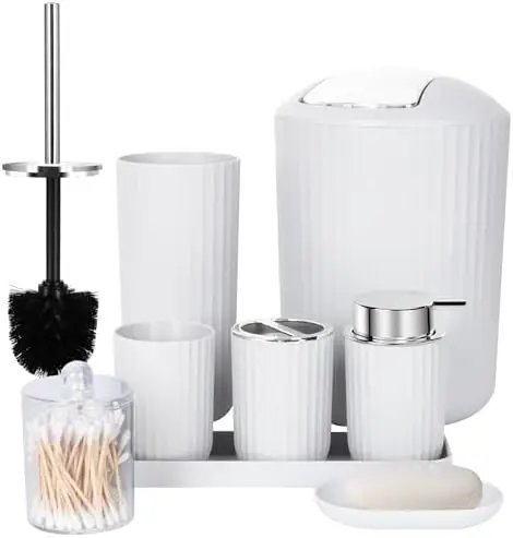 FEILANDUO 8-Piece Bathroom Set with Trash Can, Soap Dispenser & More – White
FEILANDUO 8-Piece Bathroom Set with Trash Can, Soap Dispenser & More – White