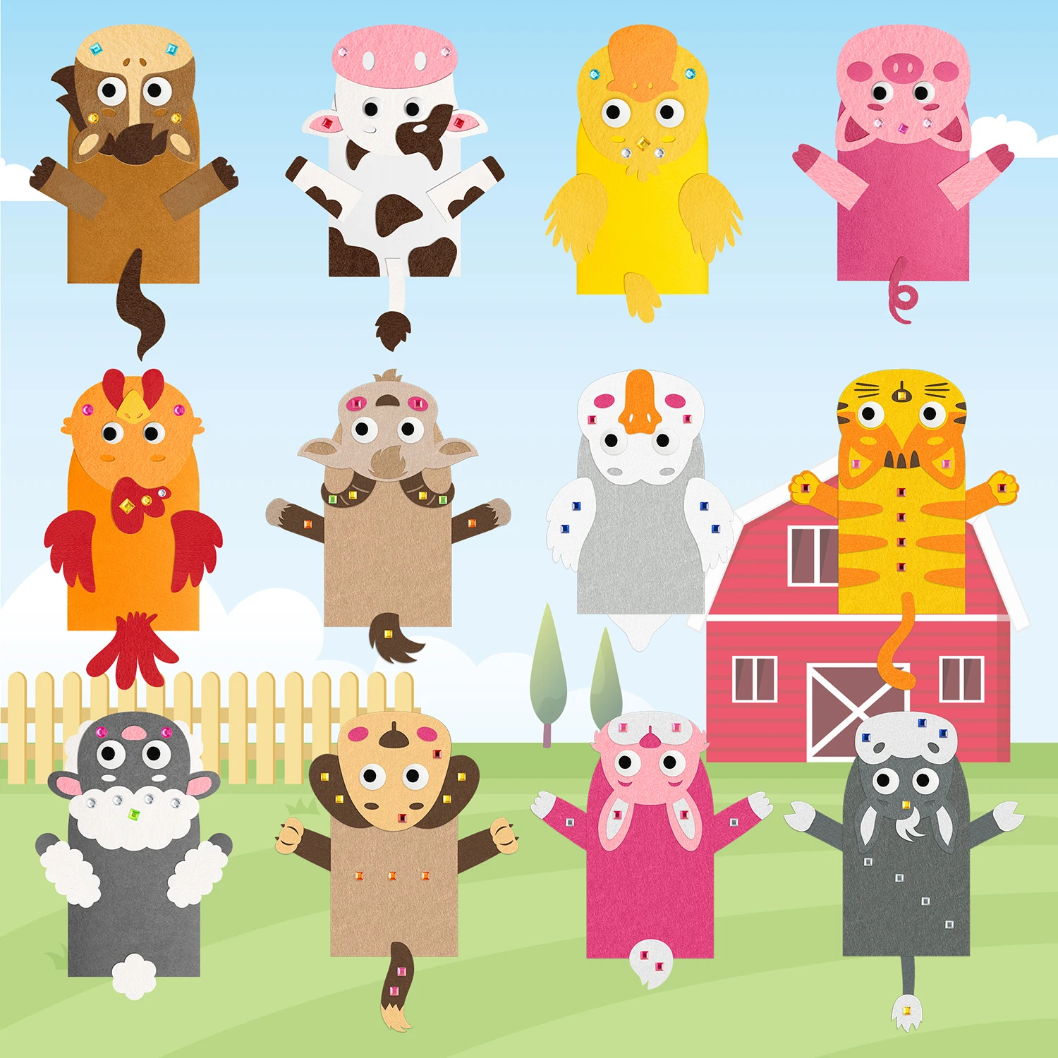 12Pcs Farm Animals Hand Puppet Felt Making Kit DIY Felt Craft with Cow Horse Duck Rooster Rabbit Cat No Sewing Family Activity
12Pcs Farm Animals Hand Puppet Felt Making Kit DIY Felt Craft with Cow Horse Duck Rooster Rabbit Cat No Sewing Family Activity