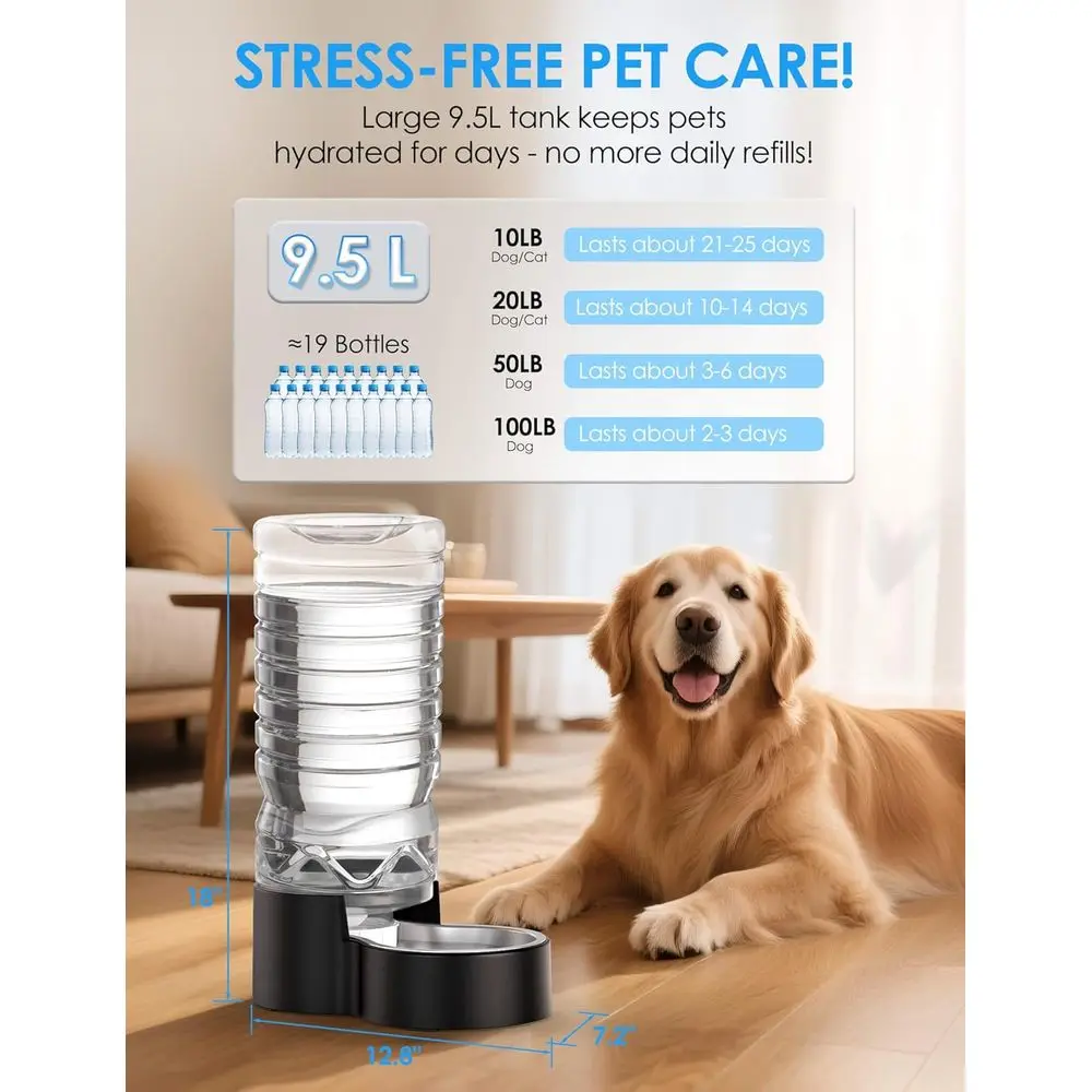 2.5 Gallon Automatic Dog Water Dispenser【Wide Mouth for Easy Hand-in Cleaning】【Removable Stainless Steel Bowl】, Gravity Refillin
2.5 Gallon Automatic Dog Water Dispenser【Wide Mouth for Easy Hand-in Cleaning】【Removable Stainless Steel Bowl】, Gravity Refillin