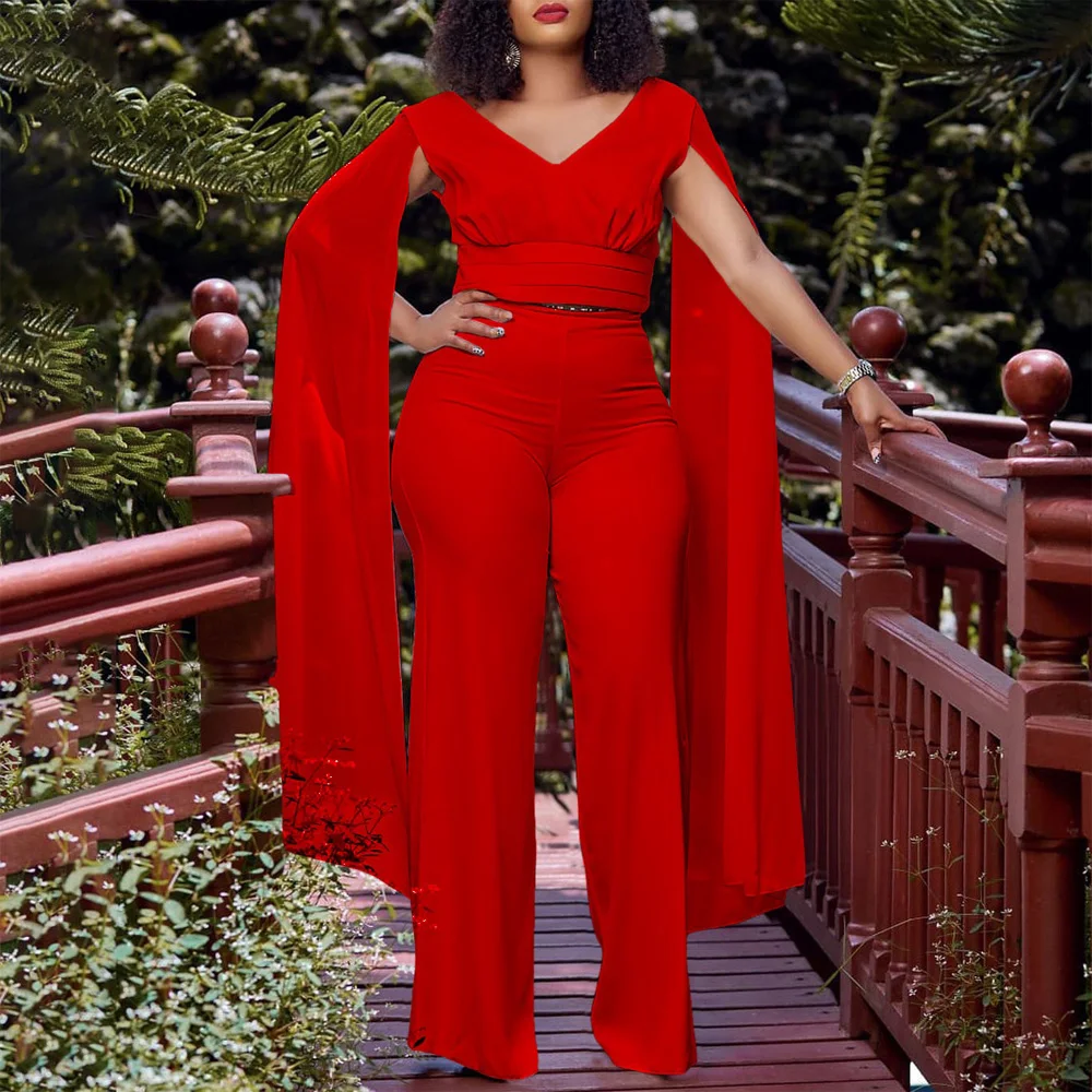 Crop Top and Pants 2 Pieces Sets Women Outfits Flying Sleeve V Neck Blouse & Long Trousers Straight Elegant Birthday Party Sets
Crop Top and Pants 2 Pieces Sets Women Outfits Flying Sleeve V Neck Blouse & Long Trousers Straight Elegant Birthday Party Sets