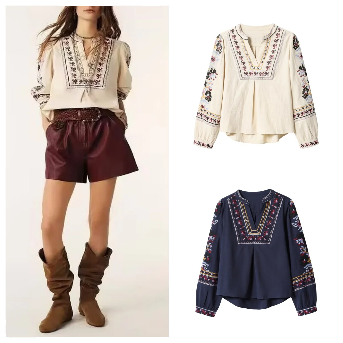 Heavy embroidery long-sleeved shirt 2025 early autumn style ethnic style fashionable all-match top 
Heavy embroidery long-sleeved shirt 2025 early autumn style ethnic style fashionable all-match top