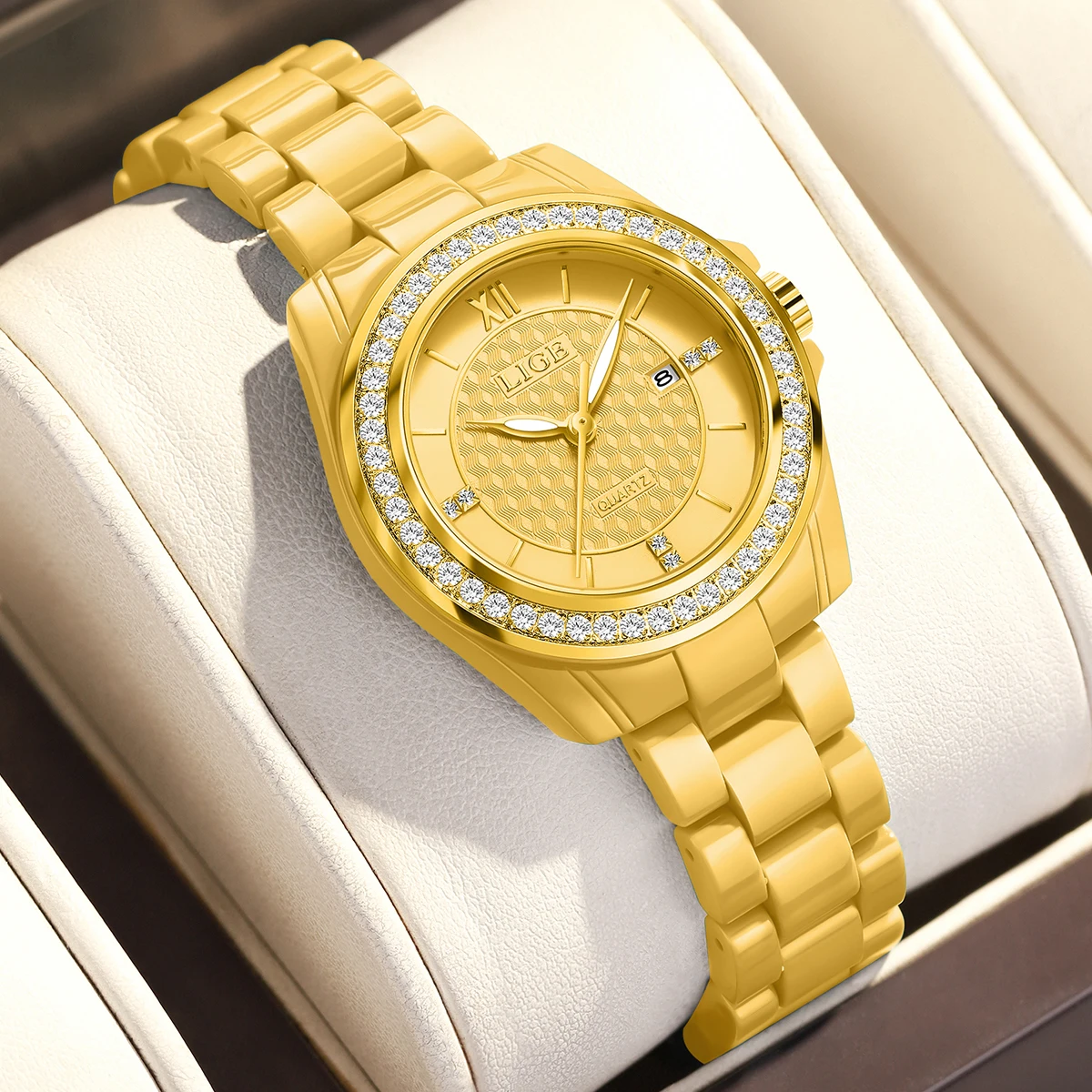 LIGE Роскошные золотые женские часы Водонепроницаемые модные кварцевые женские наручные часы с бриллиантами и датой Полностью керамические женские часы Relojs + коробка
LIGE Роскошные золотые женские часы Водонепроницаемые модные кварцевые женские наручные часы с бриллиантами и датой Полностью керамические женские часы Relojs + коробка