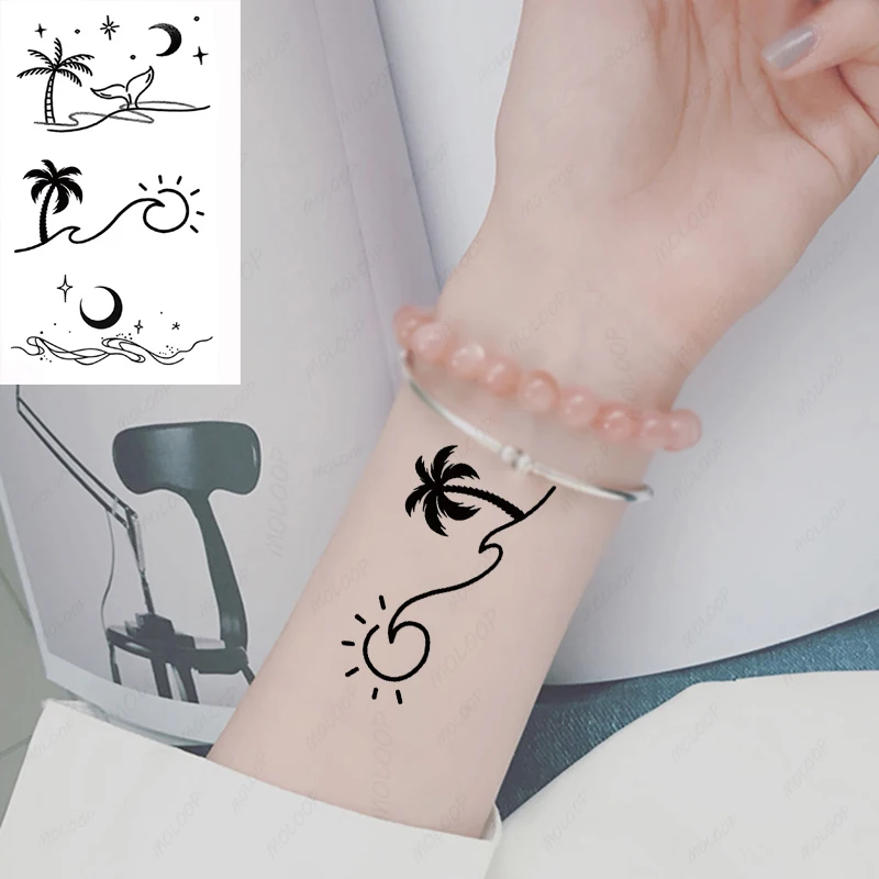 Tattoo Stickers Coconut Tree Sun Whale Tail Beach Lunar Party Makeup Fake Tatto for Women Men Waterproof Temporary Hand Body Art 
Tattoo Stickers Coconut Tree Sun Whale Tail Beach Lunar Party Makeup Fake Tatto for Women Men Waterproof Temporary Hand Body Art