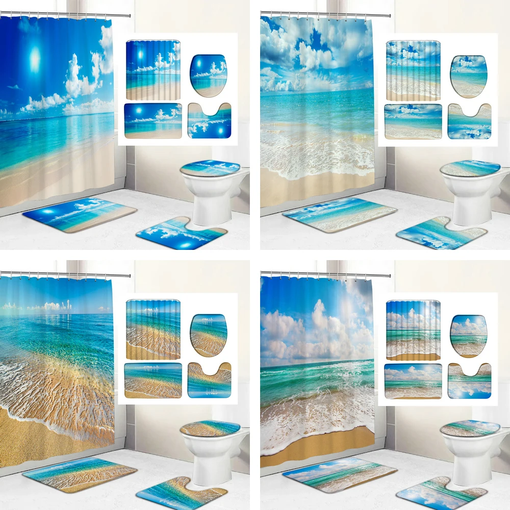 Seaside Scenic Beach Bath Curtain Sea Ocean Print Shower Curtains Bath Mat Set Polyester Waterproof Toilet Rugs Anti-slip Carpet
Seaside Scenic Beach Bath Curtain Sea Ocean Print Shower Curtains Bath Mat Set Polyester Waterproof Toilet Rugs Anti-slip Carpet