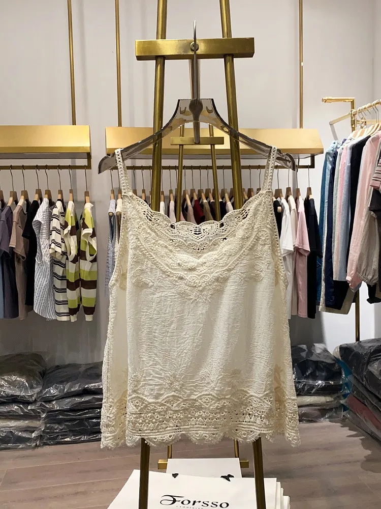 Белый кружевной жилет с открытым ремешком, женский летний корейский художественный топ с цветочным принтом и крючком, модный женский жилет 
Белый кружевной жилет с открытым ремешком, женский летний корейский художественный топ с цветочным принтом и крючком, модный женский жилет