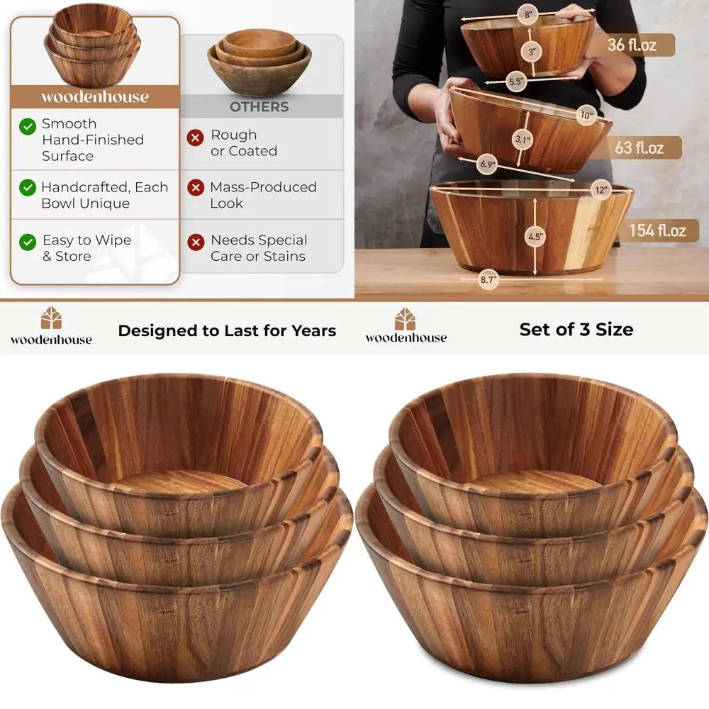 Набор салатников из натурального дерева ручной работы – 3 предмета, круглый дизайн для сервировки, прочный и стильный аксессуар для столовой
Набор салатников из натурального дерева ручной работы – 3 предмета, круглый дизайн для сервировки, прочный и стильный аксессуар для столовой