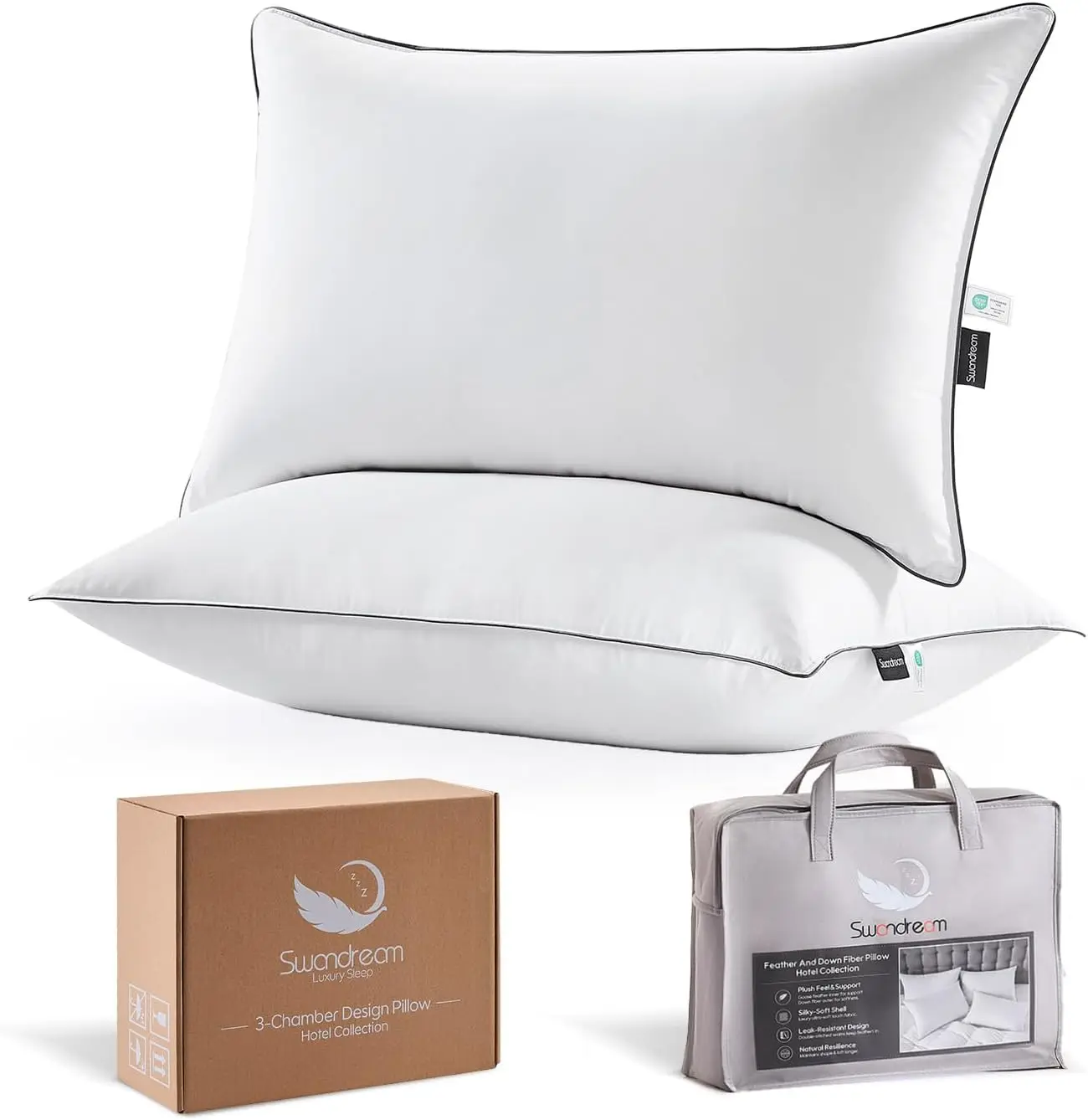 Hotel-Quality Goose Down Pillows Set of 2, 3-Chamber Medium Plush Support for All Sleepers
Hotel-Quality Goose Down Pillows Set of 2, 3-Chamber Medium Plush Support for All Sleepers