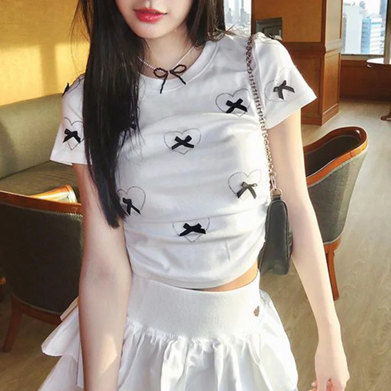 Street Three-Dimensional Bow Contrast Color round NeckTT-shirtY2KPersonality Pleated Nipped Waist Slimming Basic Girl Versatile
Street Three-Dimensional Bow Contrast Color round NeckTT-shirtY2KPersonality Pleated Nipped Waist Slimming Basic Girl Versatile