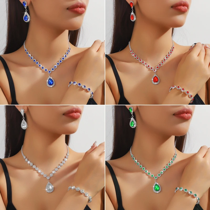 4 Piece Women's Crystal Teardrop Necklace and Earrings Bracelet Jewelry Set Wedding Evening Gown Accessories
4 Piece Women's Crystal Teardrop Necklace and Earrings Bracelet Jewelry Set Wedding Evening Gown Accessories