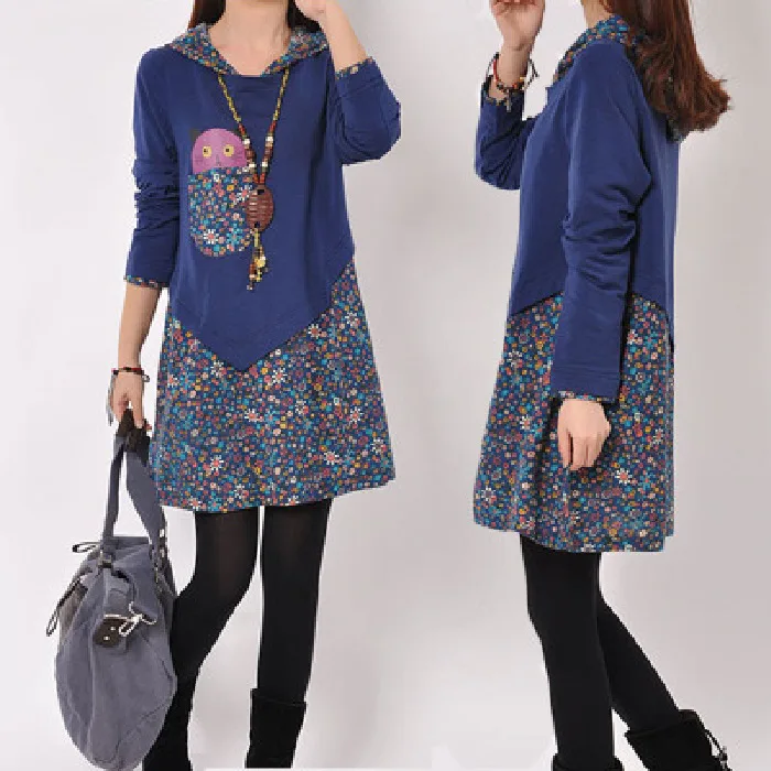Plus-size Women's New Autumn and Spring Loose Casual Spliced Floral Hooded Long Sleeve Dress
Plus-size Women's New Autumn and Spring Loose Casual Spliced Floral Hooded Long Sleeve Dress
