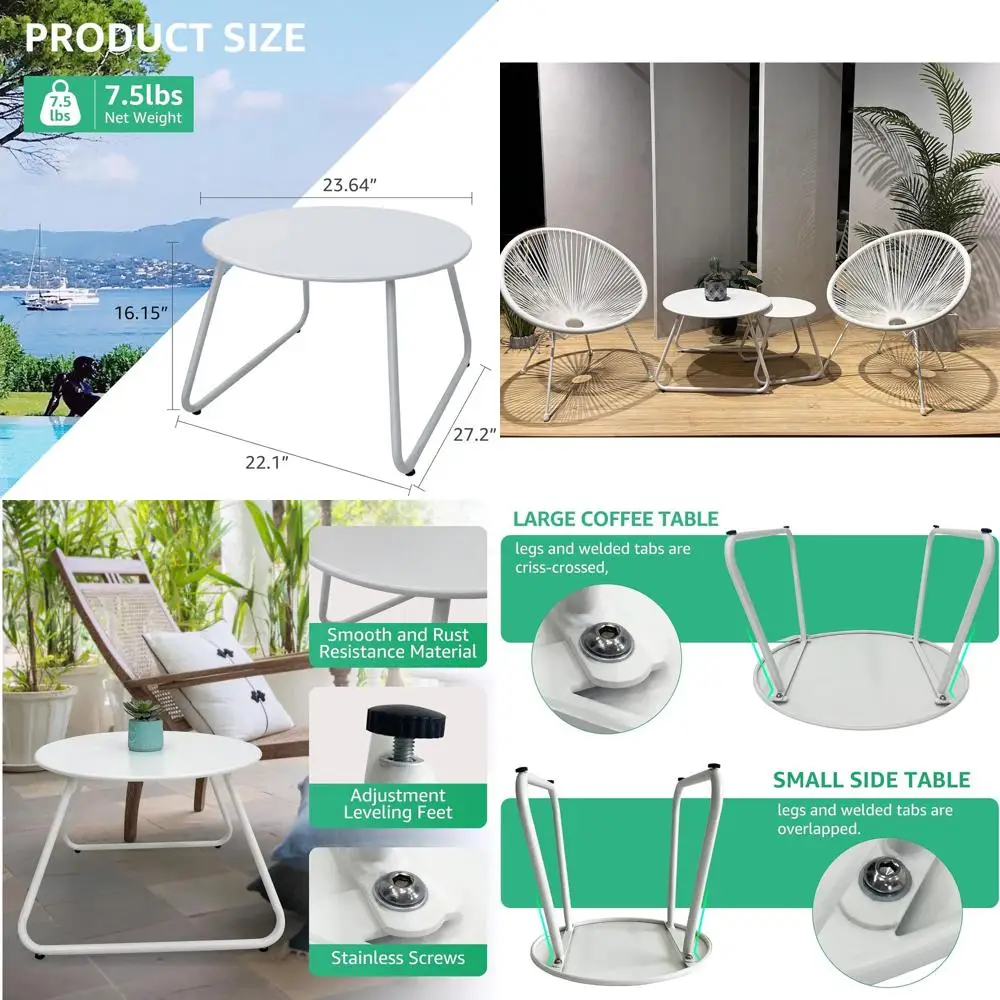 Weatherproof Steel Outdoor Patio Coffee Table Set, 2-Piece Round End Tables, Nesting Design for Balcony, Bistro, Indoor Use, Bla
Weatherproof Steel Outdoor Patio Coffee Table Set, 2-Piece Round End Tables, Nesting Design for Balcony, Bistro, Indoor Use, Bla