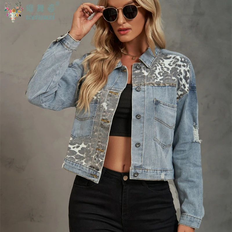 Ladies Leopard Print Patchwork Denim Jacket Hight Quality Long Sleeves Women Short Loose cowboy Coat Sexy Winter Outdoor Outwear
Ladies Leopard Print Patchwork Denim Jacket Hight Quality Long Sleeves Women Short Loose cowboy Coat Sexy Winter Outdoor Outwear