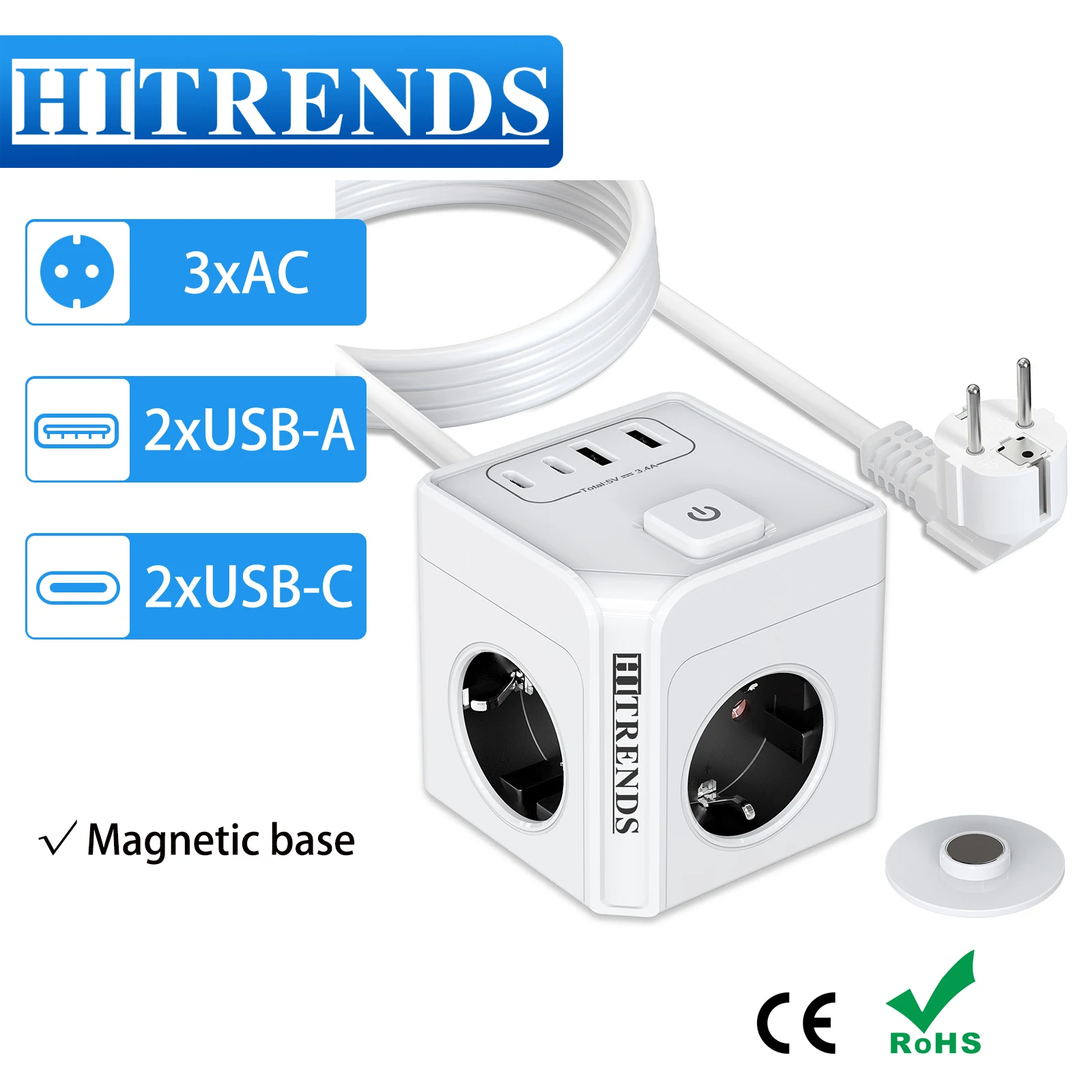 3680W EU Multifunction Power Socket Cube with 2 USB-A and 2 Type-C Charging, Desktop Power Strip with Magnetic Base, 2m Cable
3680W EU Multifunction Power Socket Cube with 2 USB-A and 2 Type-C Charging, Desktop Power Strip with Magnetic Base, 2m Cable