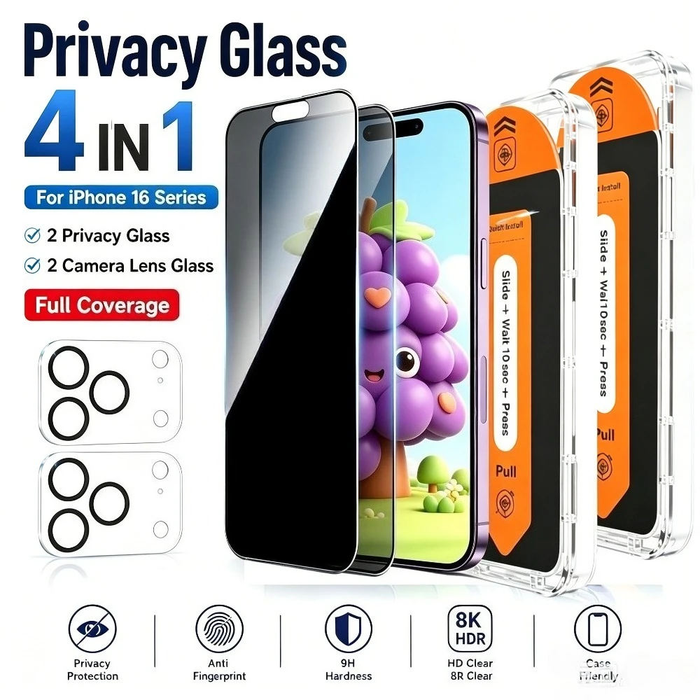2Pcs Anti Spy Screen Protector for iPhone 17 16 15 14 Pro Max Air 17e 16e 13 12 11 Pro 15 14 Plus With 2Pcs HD Camera Lens Glass
2Pcs Anti Spy Screen Protector for iPhone 17 16 15 14 Pro Max Air 17e 16e 13 12 11 Pro 15 14 Plus With 2Pcs HD Camera Lens Glass