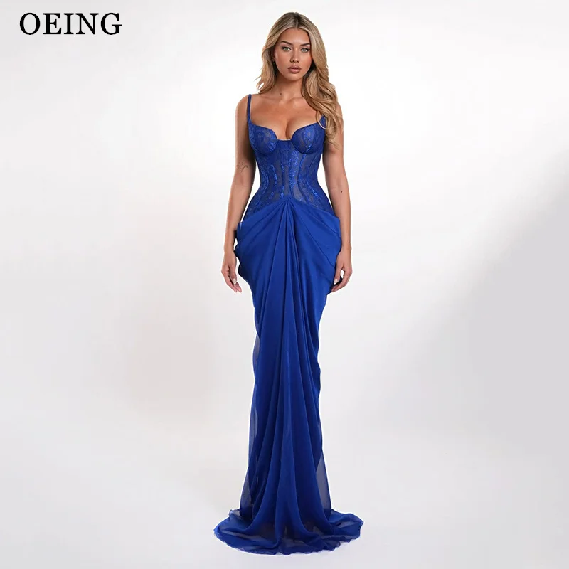 OEING Elegant Mermaid Evening Dress Royal Blue Lace Spaghetti Strap Illusion Pleats Maxi Prom Dresses Gala Dress Customized
OEING Elegant Mermaid Evening Dress Royal Blue Lace Spaghetti Strap Illusion Pleats Maxi Prom Dresses Gala Dress Customized