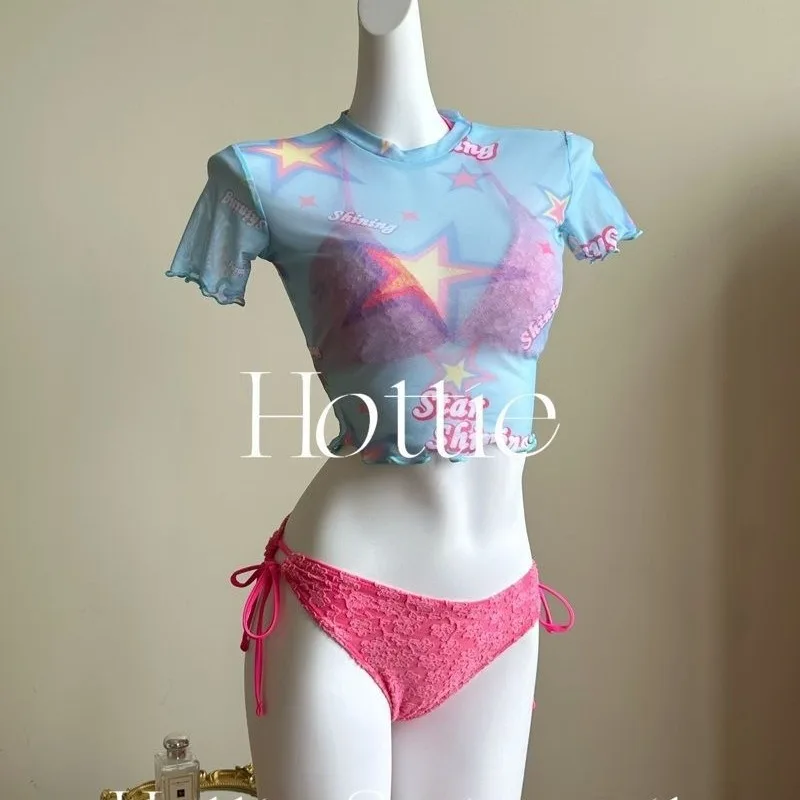 Women Sexy American Sweetheart Barbie Pink Bikini Set Halter Tube Top with Panty Shirt 3pcs Swimsuit for Beach Pool Vacation
Women Sexy American Sweetheart Barbie Pink Bikini Set Halter Tube Top with Panty Shirt 3pcs Swimsuit for Beach Pool Vacation