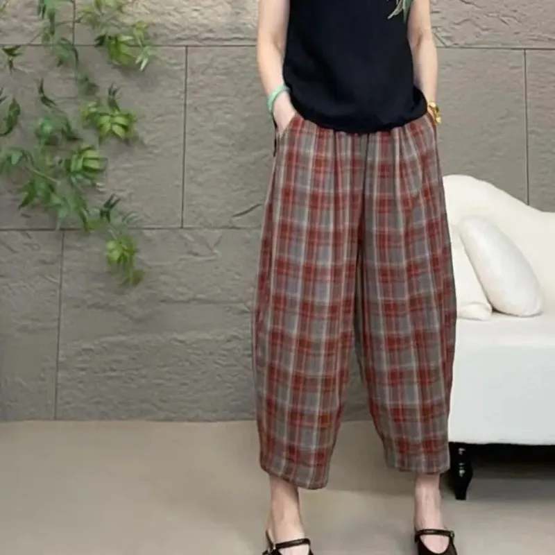 Women's Cotton Plaid Cropped Pants Loose Wide Leg Summer Trousers
Women's Cotton Plaid Cropped Pants Loose Wide Leg Summer Trousers