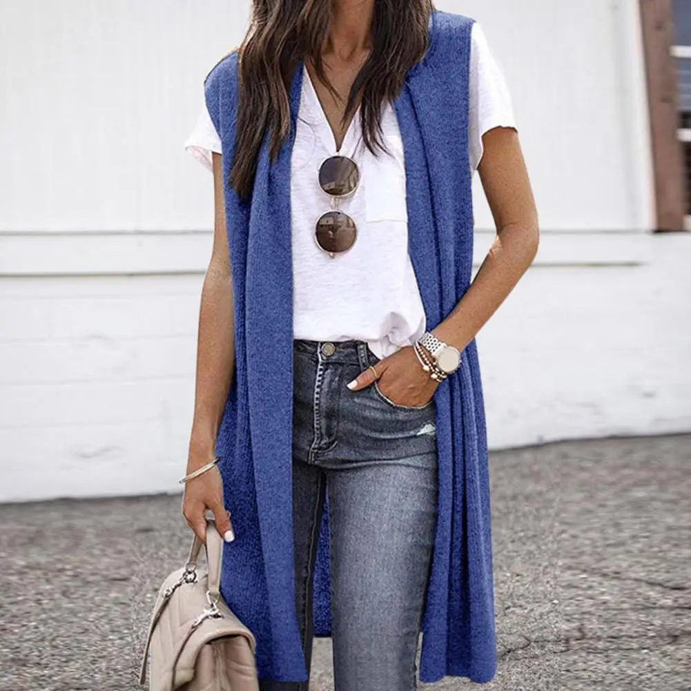 Sleeveless Cardigan Elegant Sleeveless Women's Waistcoat Soft Breathable Mid Length Vest Coat for Casual Wear Solid Color Open
Sleeveless Cardigan Elegant Sleeveless Women's Waistcoat Soft Breathable Mid Length Vest Coat for Casual Wear Solid Color Open