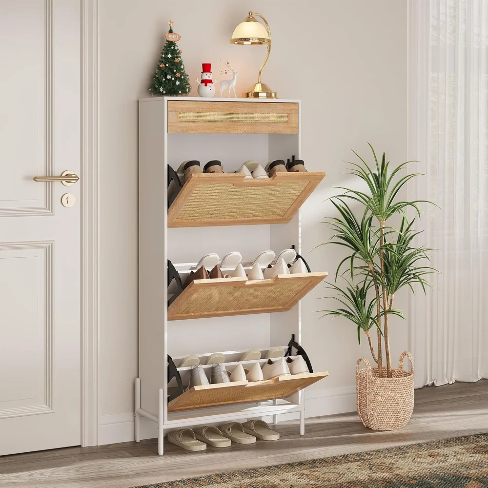Shoe Cabinet Storage for Entryway, Rattan Shoe Cabinet with 3 Flip Drawers, Freestanding Shoe Storage Organizer
Shoe Cabinet Storage for Entryway, Rattan Shoe Cabinet with 3 Flip Drawers, Freestanding Shoe Storage Organizer
